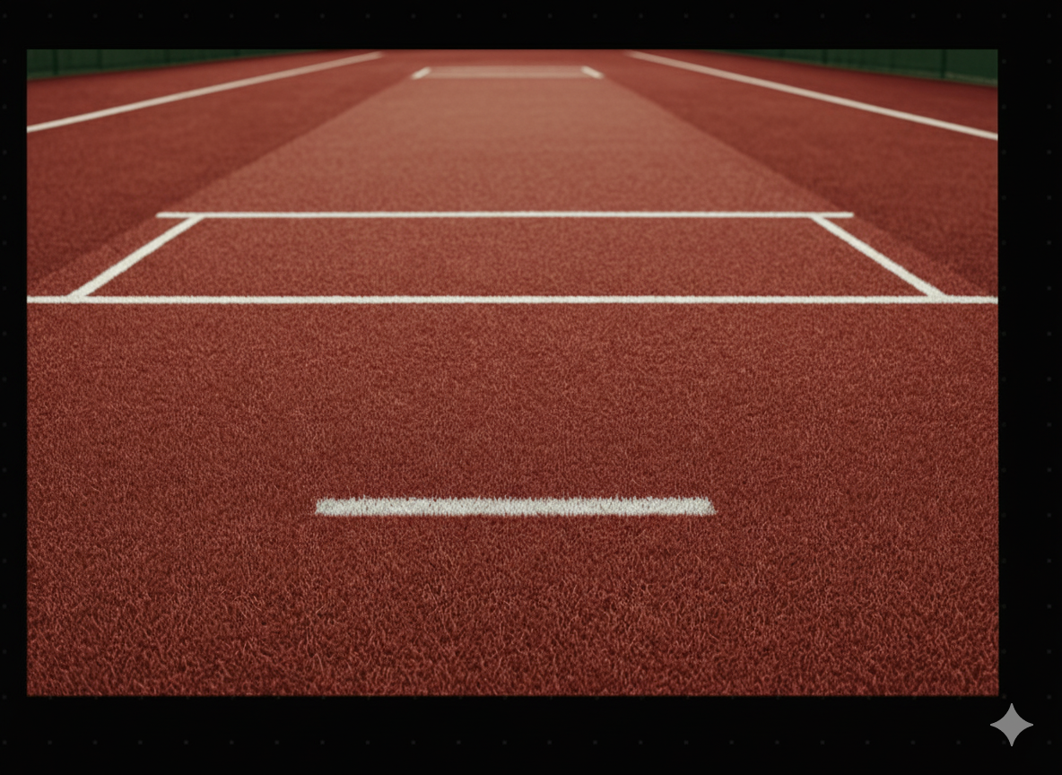 Durable synthetic turf flooring for cricket, tennis, and multi-sport courts in red color