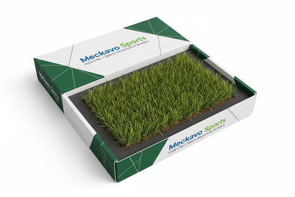 Instead of Luxuruant lawns, add 'Meckavo Sports India's No.1 sports Infrastructure builders' as text 