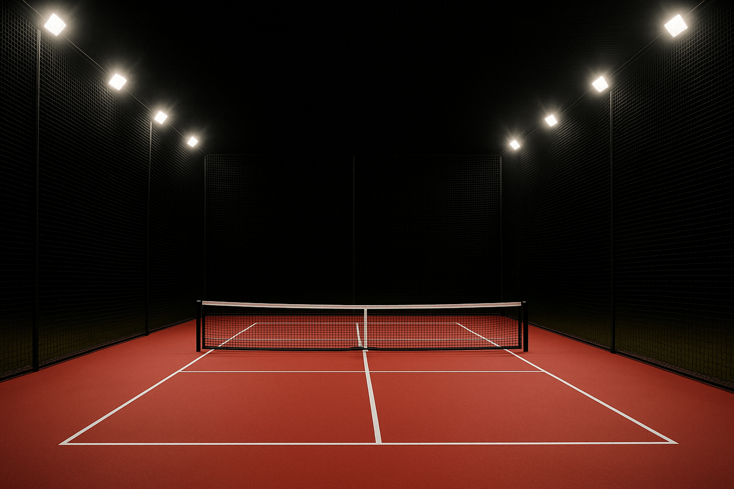 Pickleball court with acrylic sports flooring  with lights – durable surface for professional play by Meckavo Sports