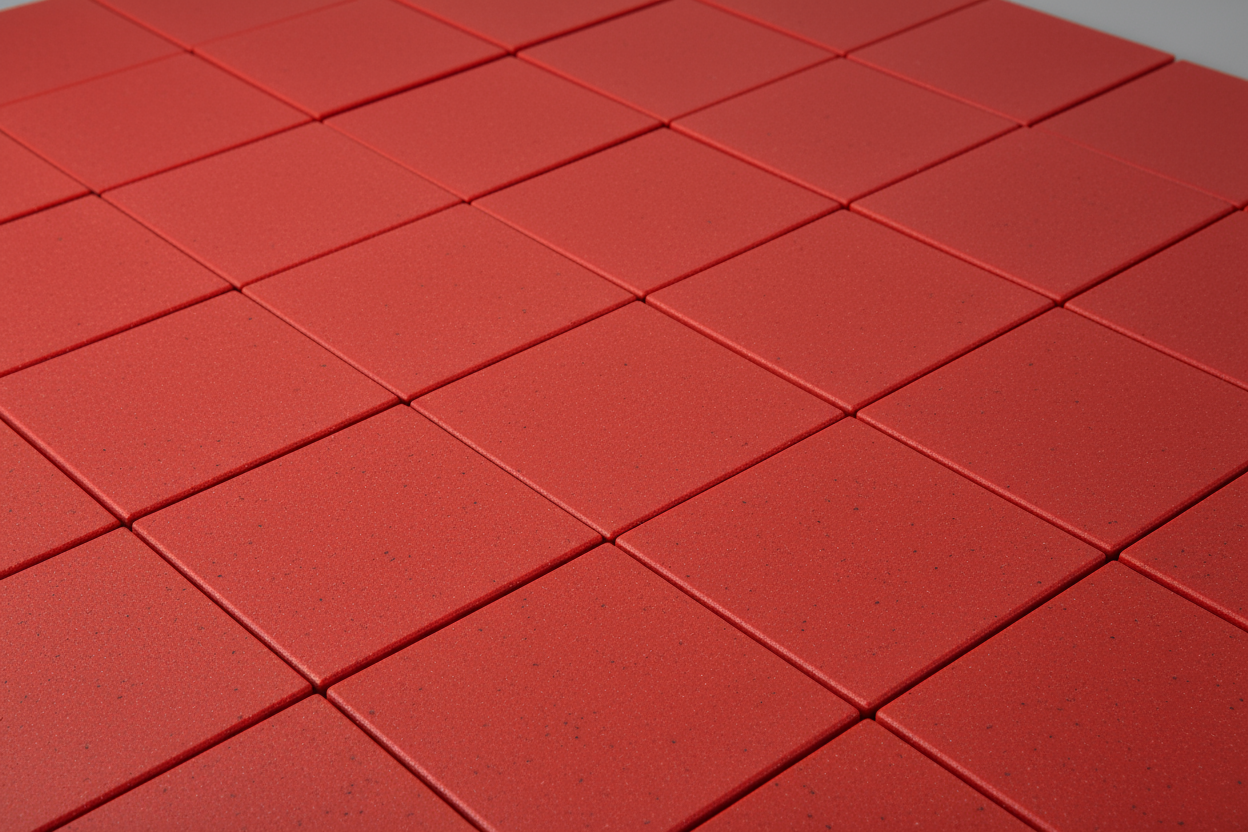 red rubber tiles . square shapoed. make it look realistic